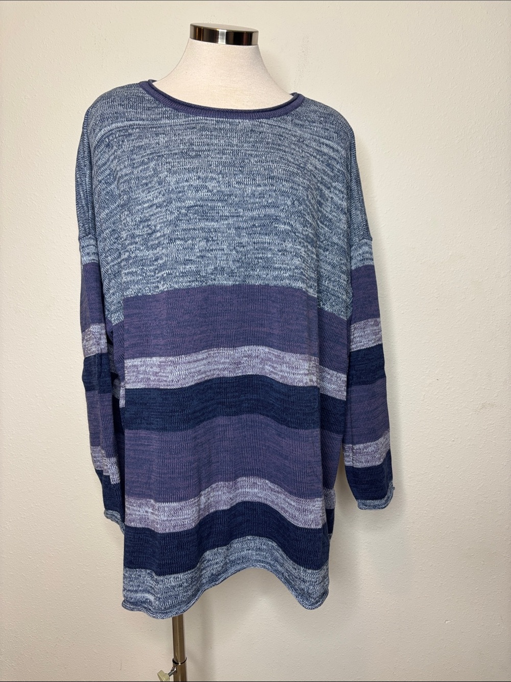 Belle by Kim Gravel Blue & Navy Striped Crewneck Sweater